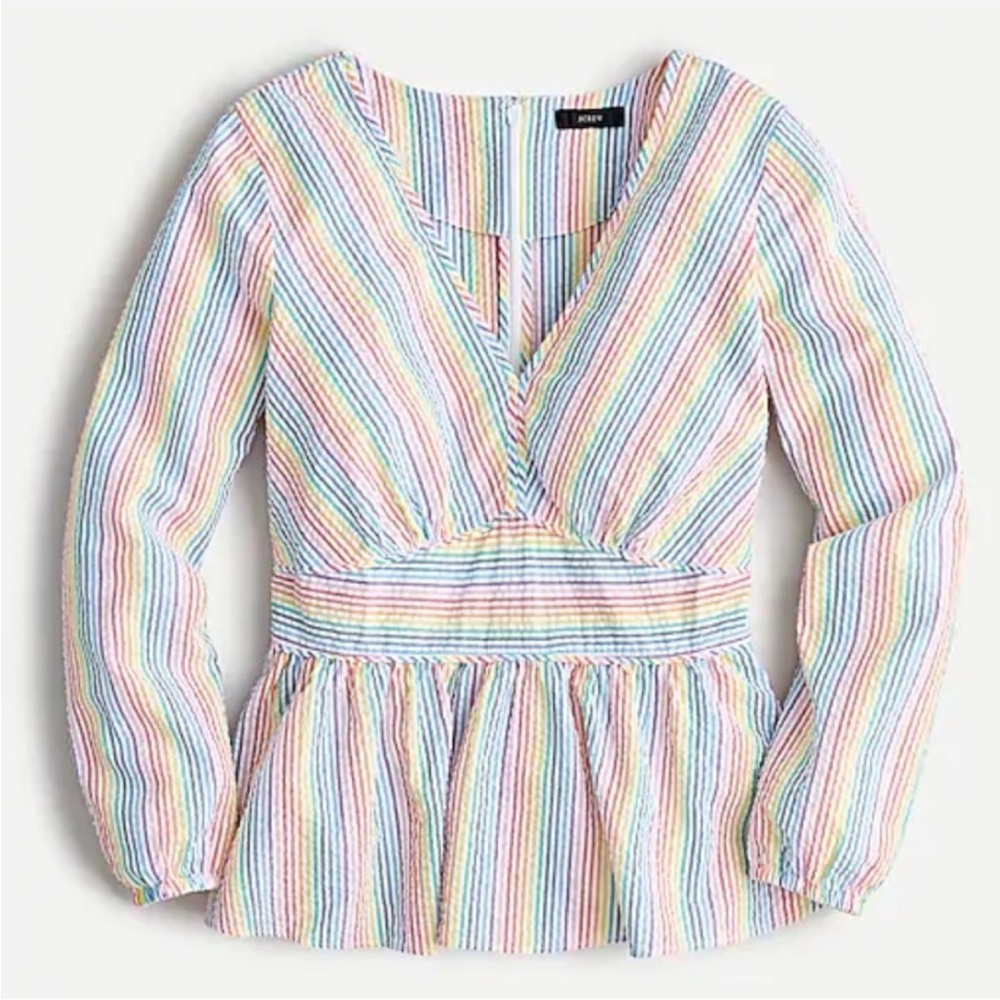 J. Crew Rainbow Seersucker Blouse